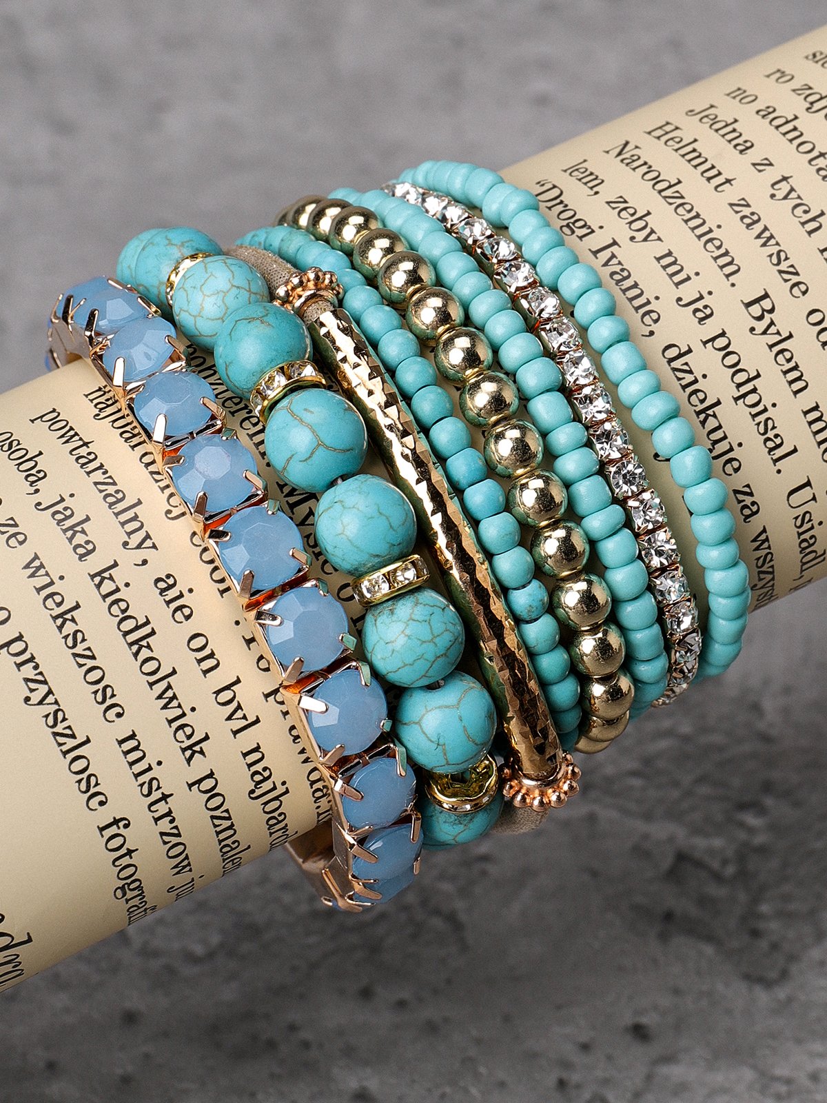 Ethnic Turquoise Crystal Beaded Layered Bracelet Boho Jewelry
