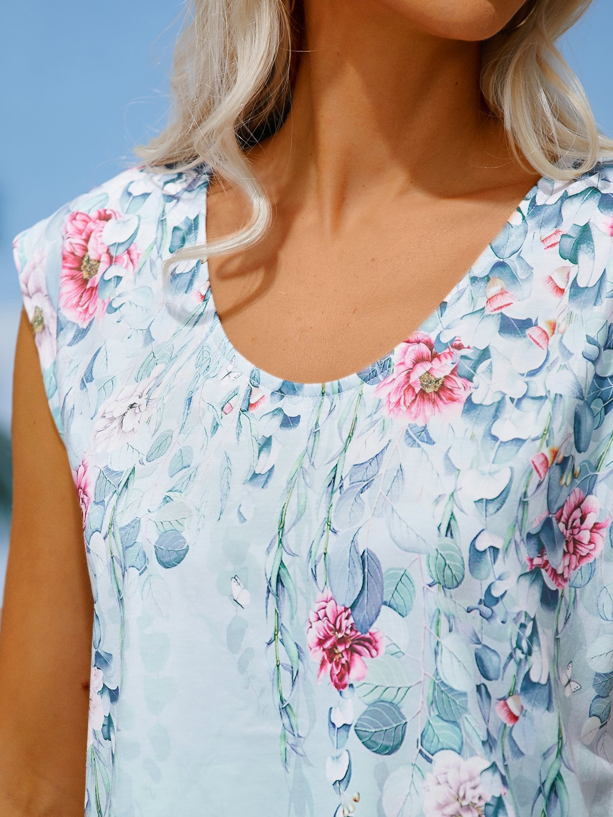 Floral Loose Casual V Neck Tank Top