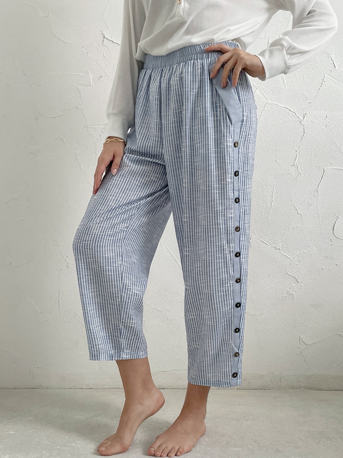 Striped Casual Cotton Loose Pants