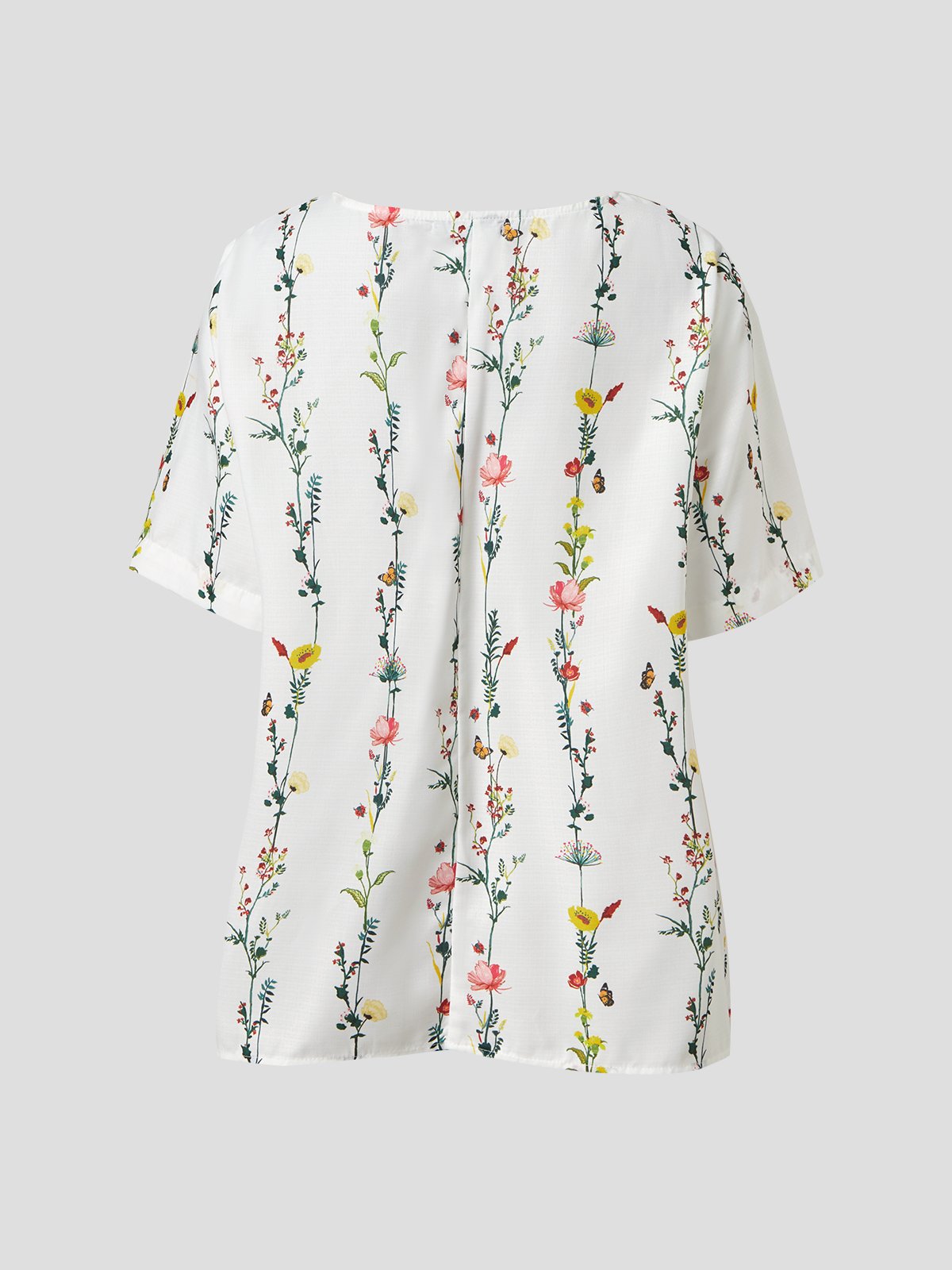 Floral Crew Neck Casual Shirts & Blouses