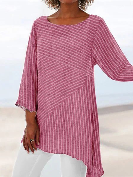Casual Printed Crew Neck Cotton Long Sleeve Top