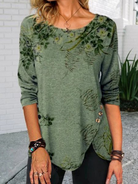 Loose Vintage Crew Neck Long Sleeve Top
