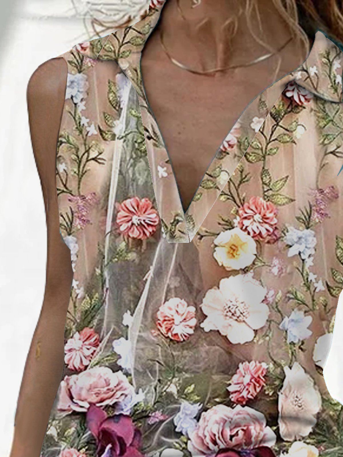 Floral-Print Sleeveless T-shirt