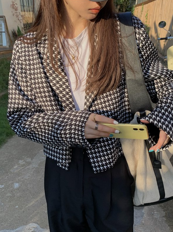 Vintage Long Sleeve Plaid Blazer