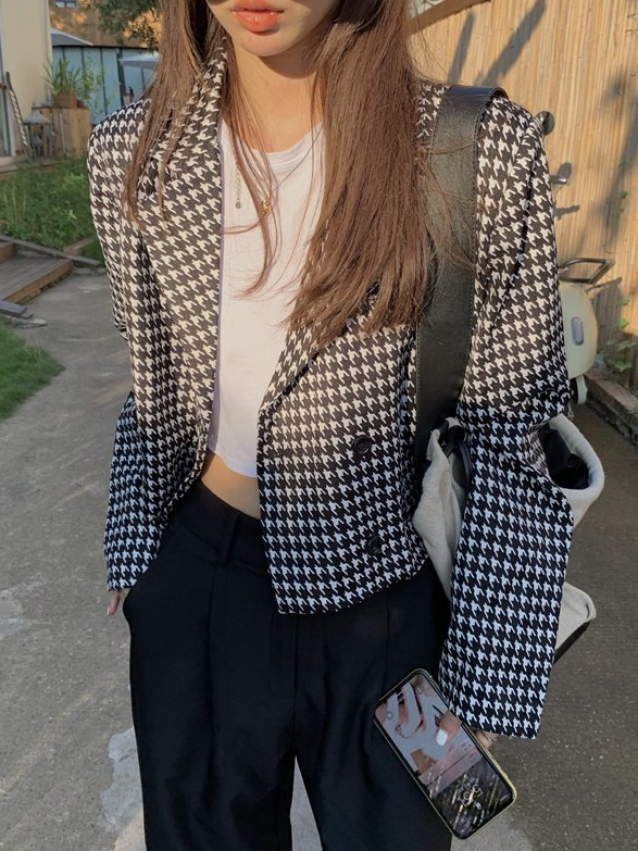 Vintage Long Sleeve Plaid Blazer