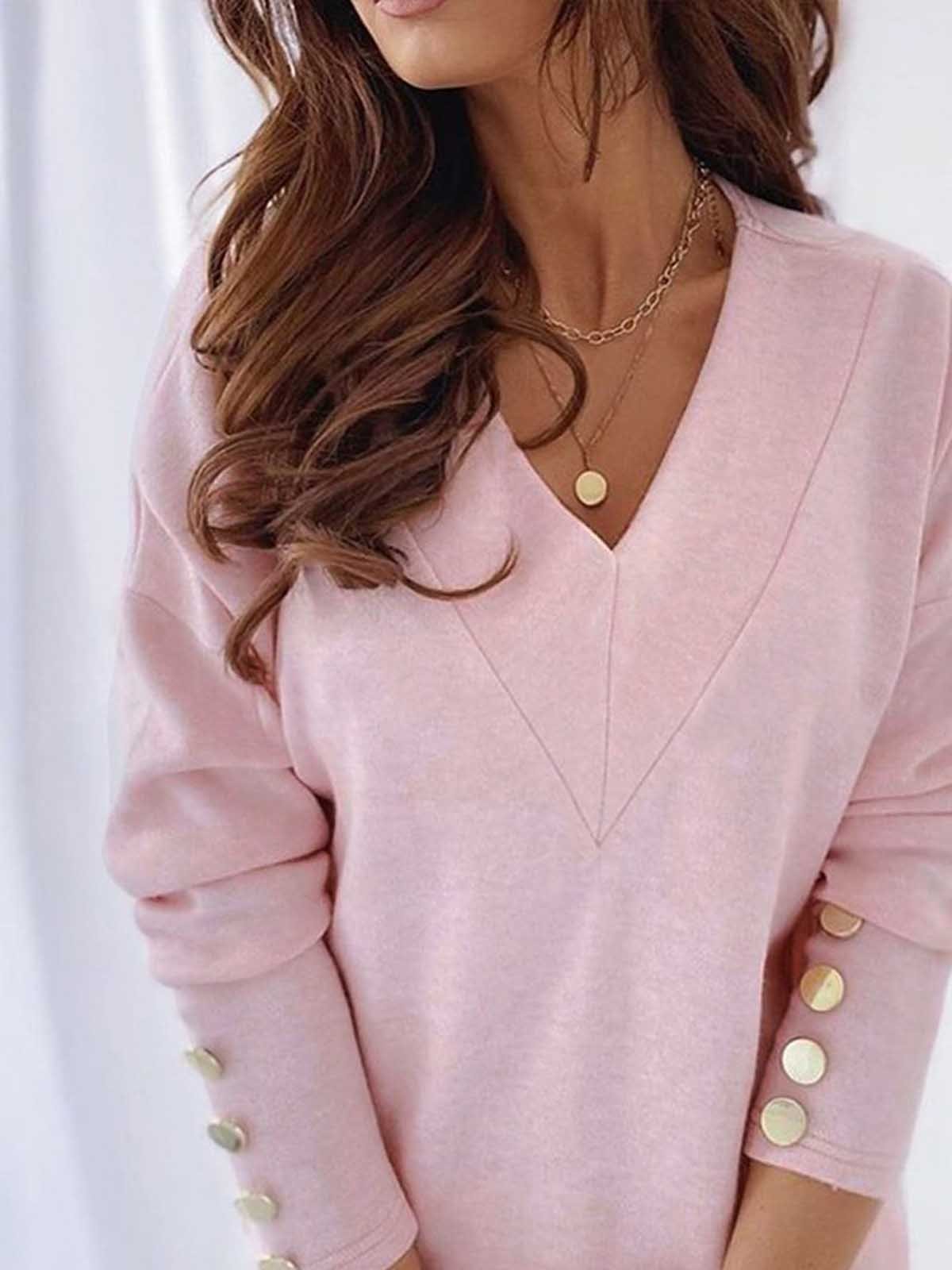Casual Loose V Neck Long Sleeve Top