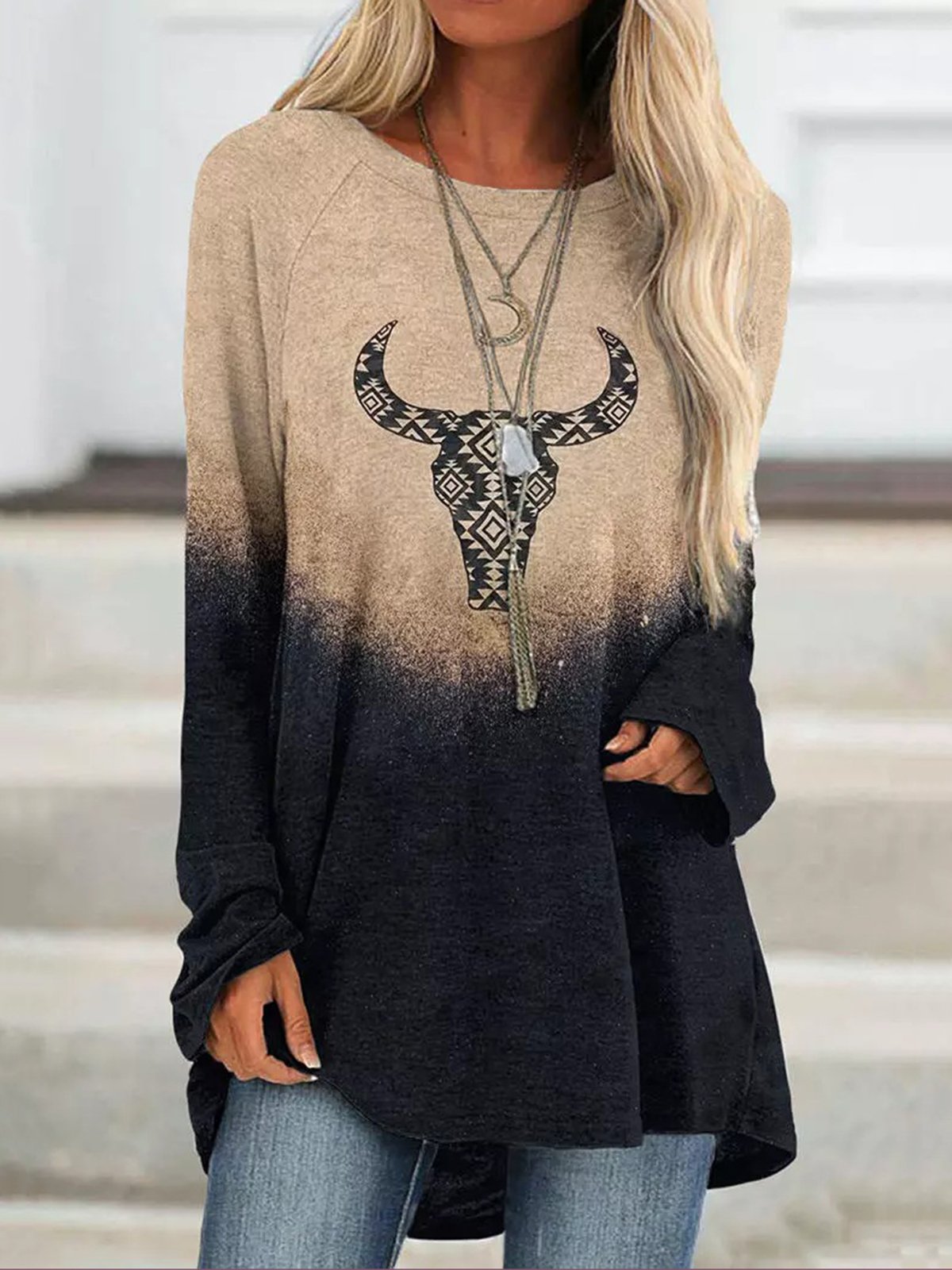 Crew Neck Casual Loose Long Sleeve Top