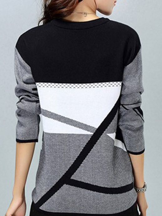 Color Block Casual Fit Long Sleeve Top