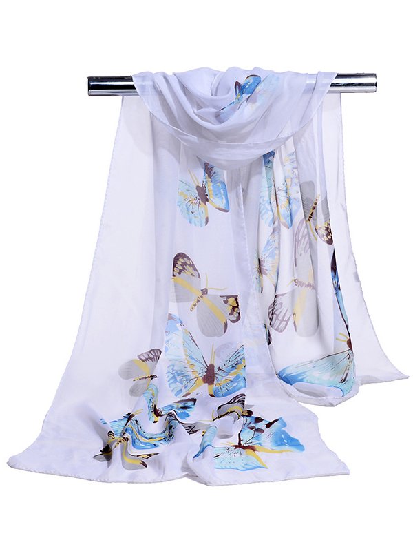 Boho Butterfly Print Long Silk Scarf Bali Holiday Scarf