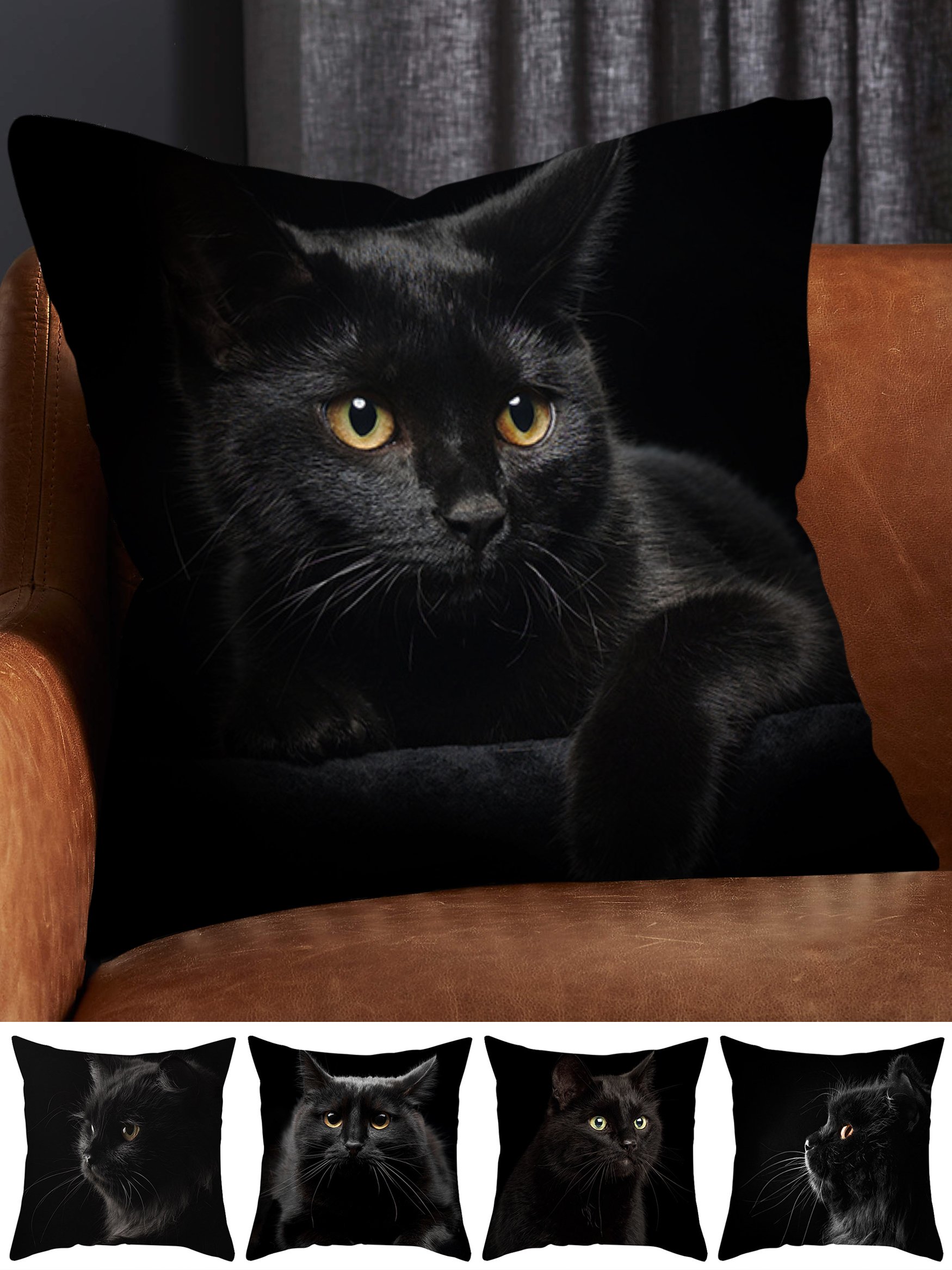 Banquet Party Black Cat Pattern Home Pillow Cushion Cover 45*45 Halloween Christmas