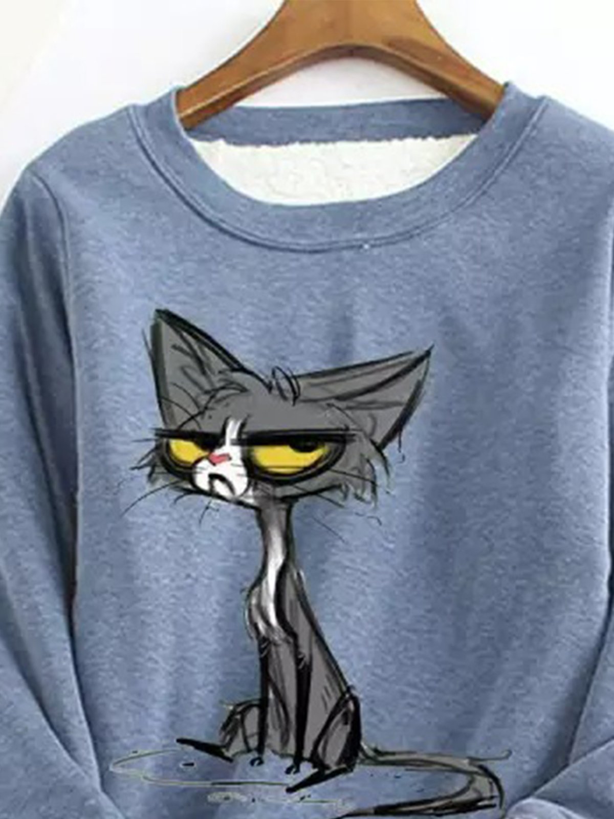 Crew Neck Black Cat Casual Sweatshirt