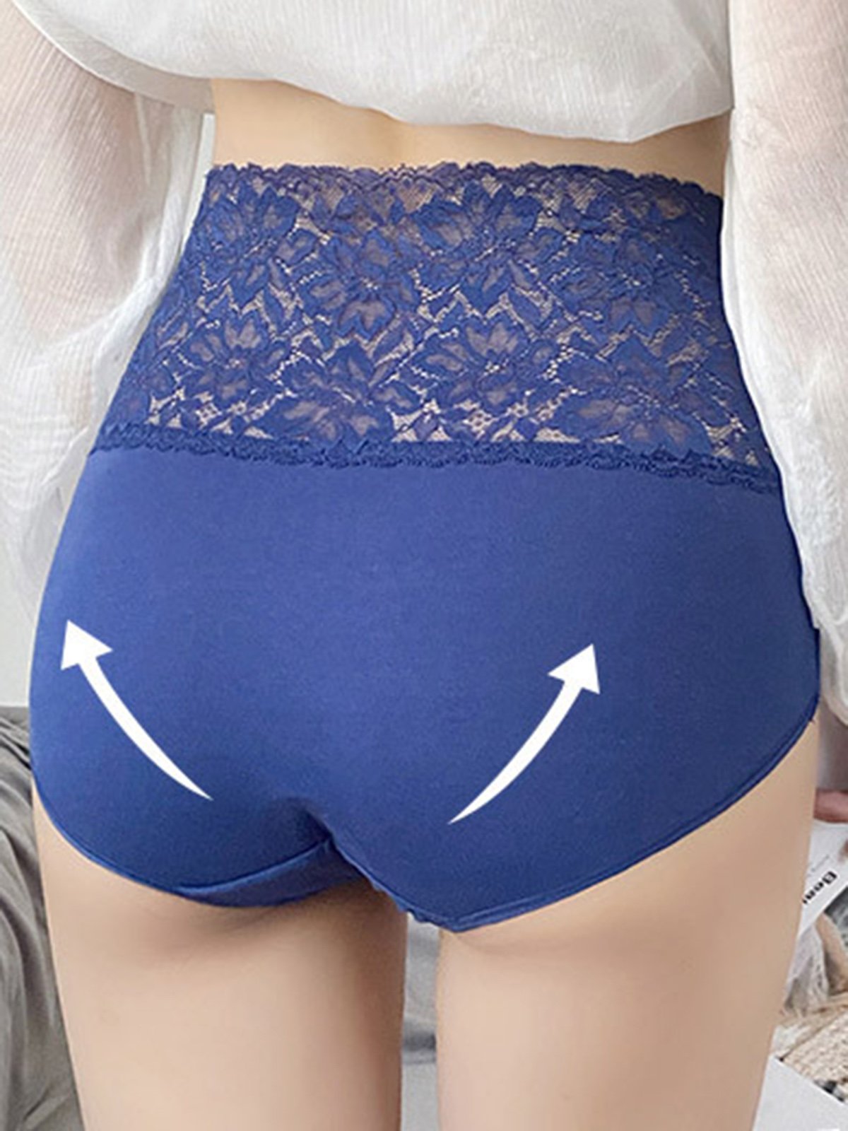 Lace Splicing Receiving Abdomen Hip Raise High Waist Briefs Plus Size