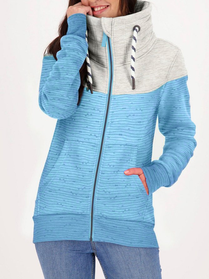 Women Geometric Casual Winter Zipper Natural Micro-Elasticity Daily Regular Fit Long sleeve Jacket