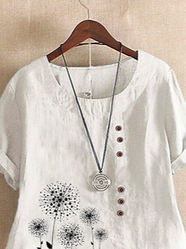 Boho Cotton Loose Crew Neck Blouse