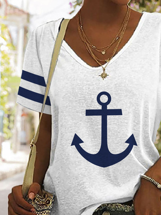 Sea Casual V Neck Anchor T-Shirt