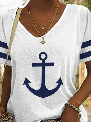 Sea Casual V Neck Anchor T-Shirt