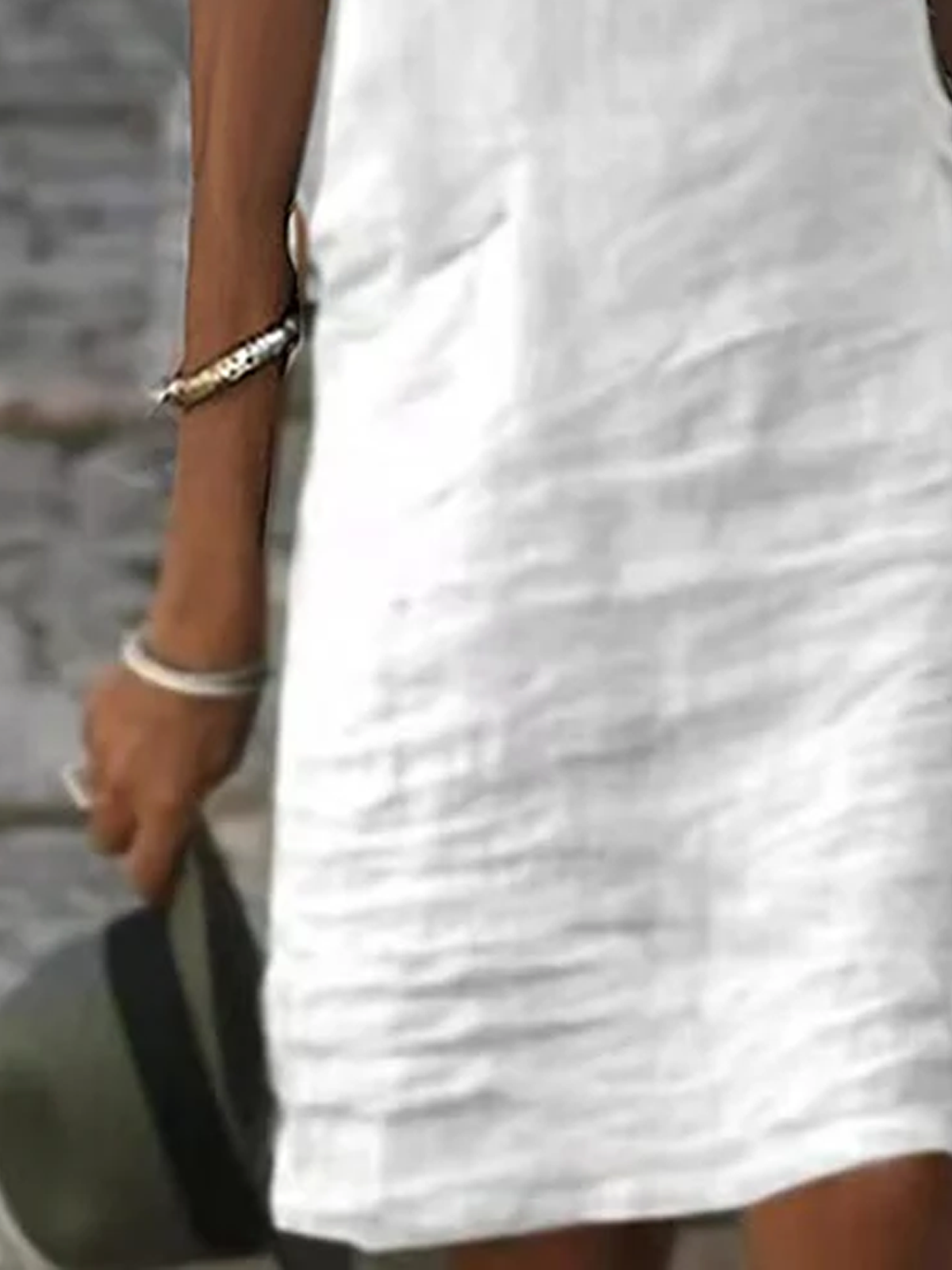 Ladies Short Sleeve Cotton Linen Casual Dress
