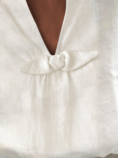 Simple Loose V Neck Bow Plain Shirt