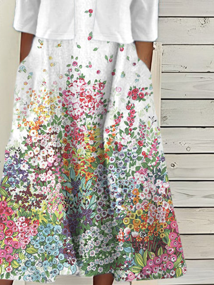 Elegant Floral Crew Neck Two-Piece Set