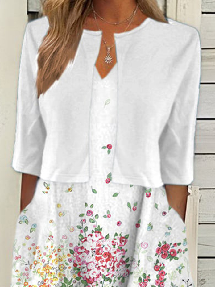 Elegant Floral Crew Neck Two-Piece Set