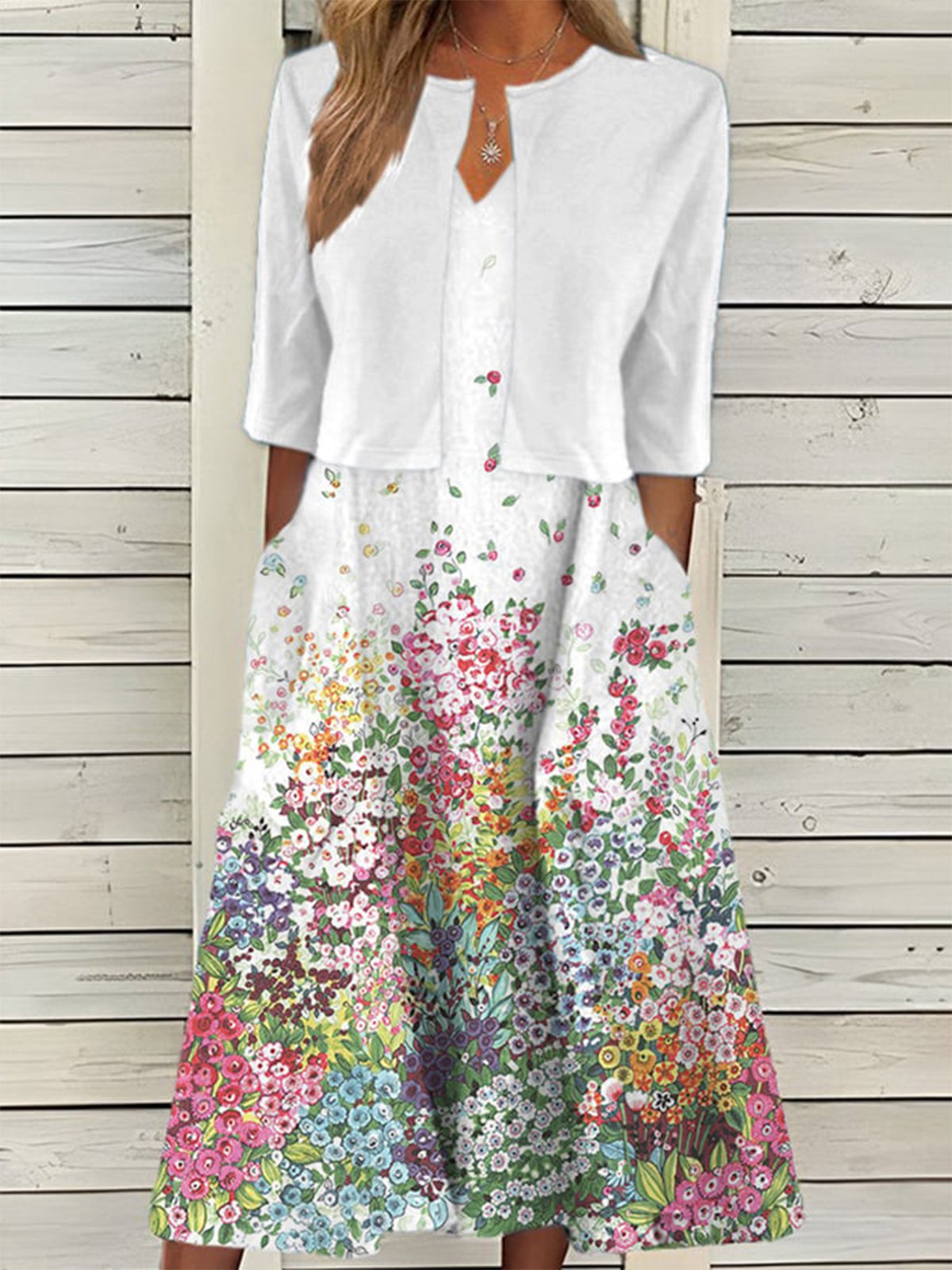 Elegant Floral Crew Neck Two-Piece Set