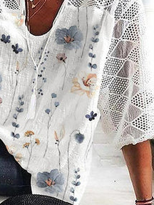 Floral Linen Linen Loose Shirt