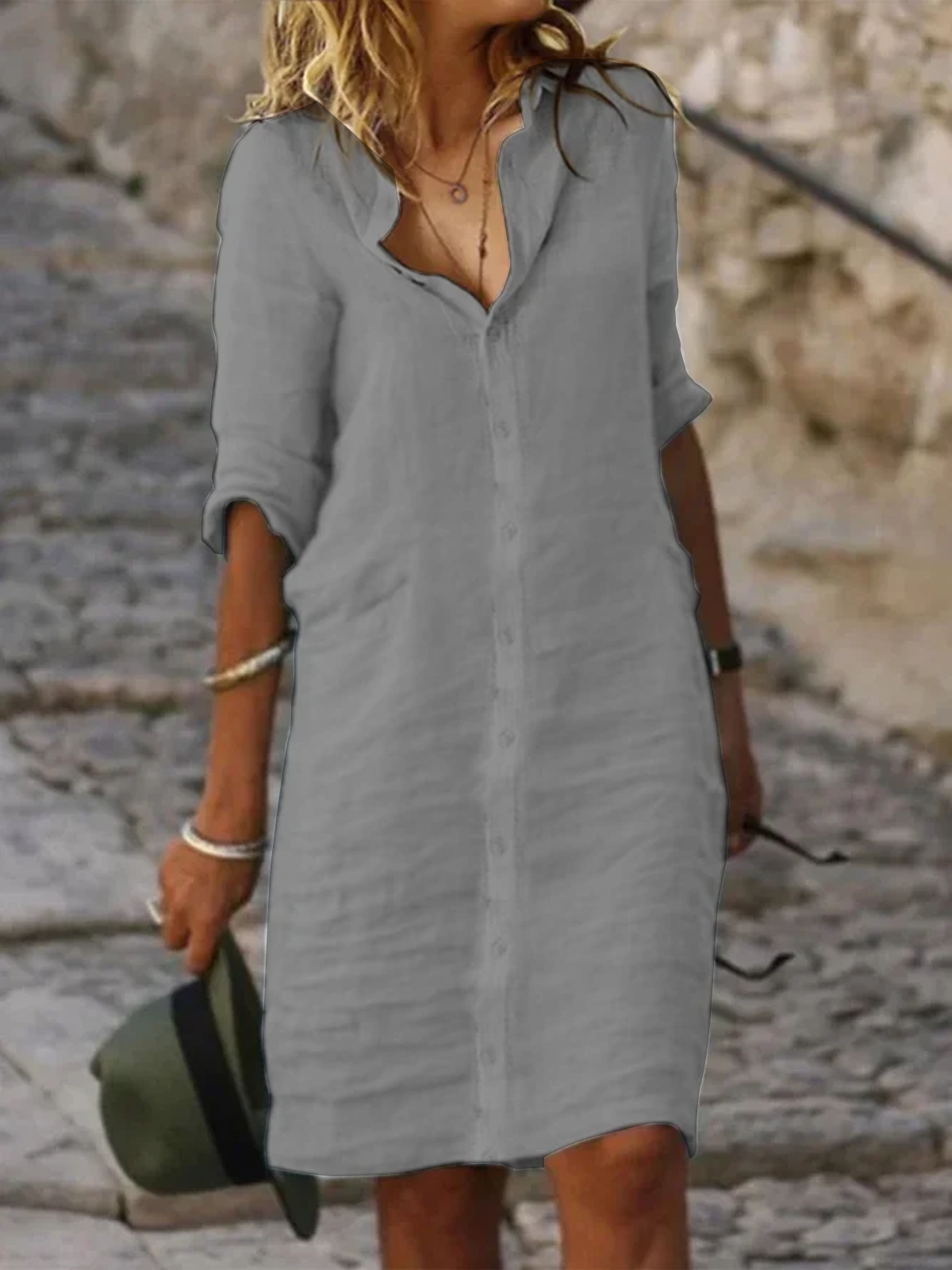 Cotton And Linen Loose Linen Plain Dress