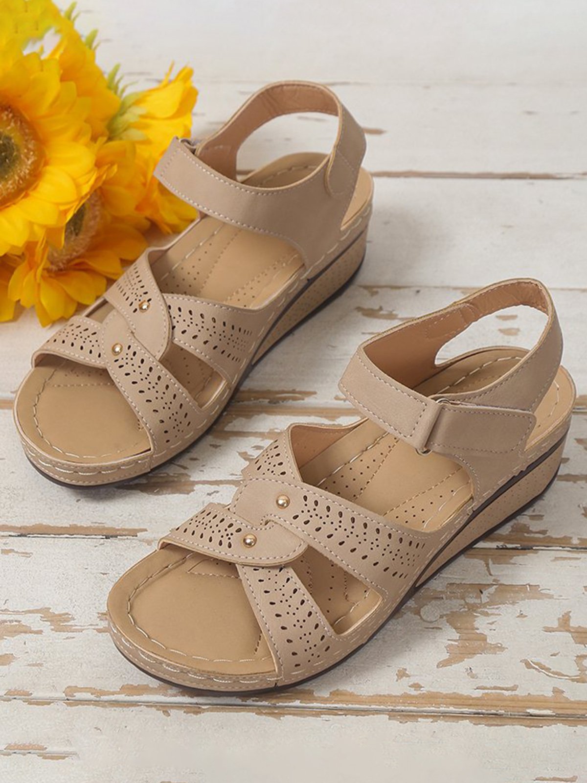 Vintage Cross Strap Wedge Sandals