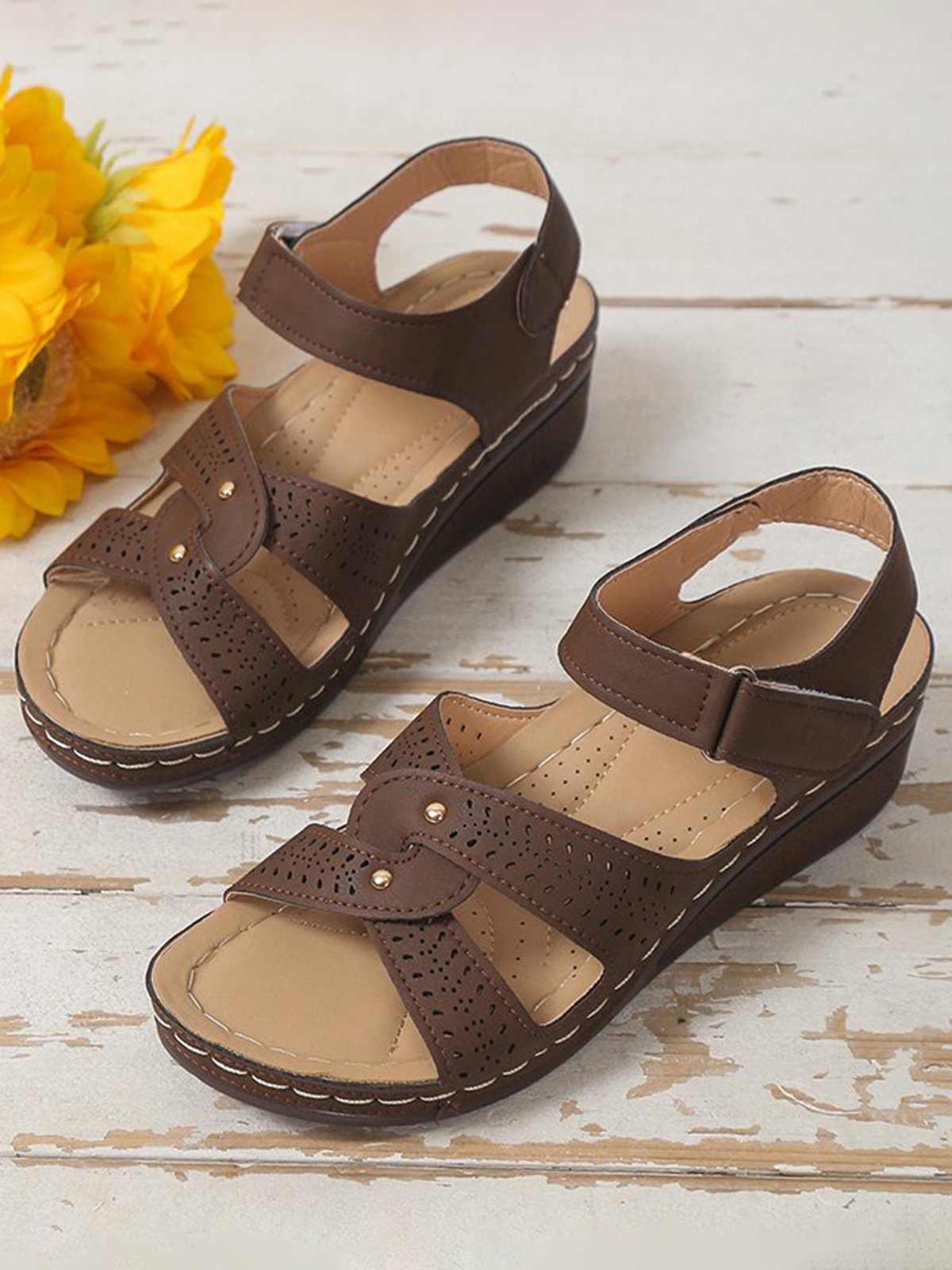 Vintage Cross Strap Wedge Sandals