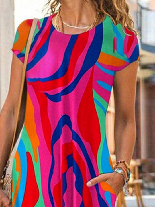 Loose Abstract Graphic Crew Neck Casual Dress