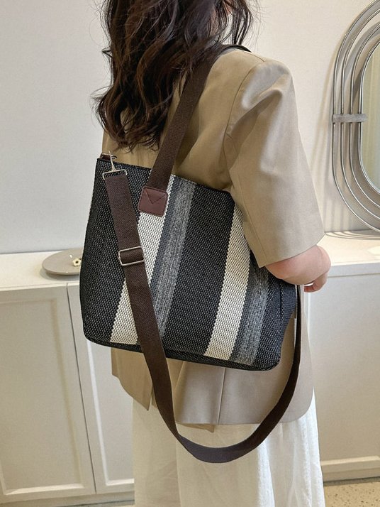 Casual Striped Stitching Shoulder Messenger Bag Urban Vacation Women