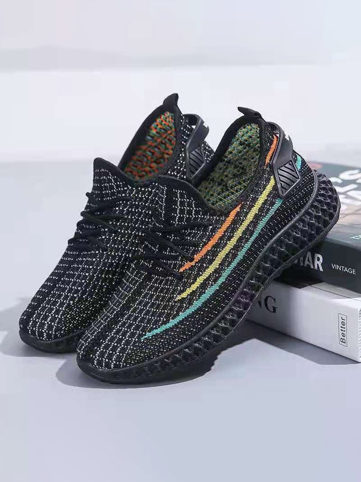Rainbow Line Mesh Breathable Fly Knit Sneakers