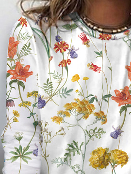 Floral Loose Casual Crew Neck Long sleeve T-Shirt