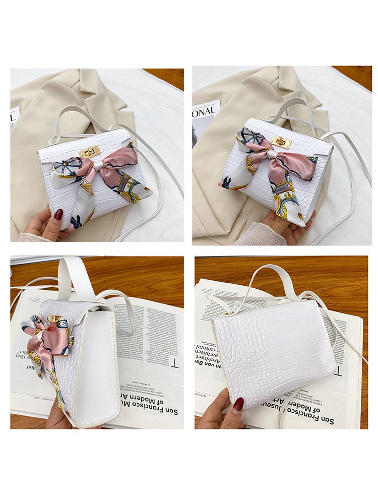 Urban Casual Bow Decorated Leather Handbag Women's Messenger Bag