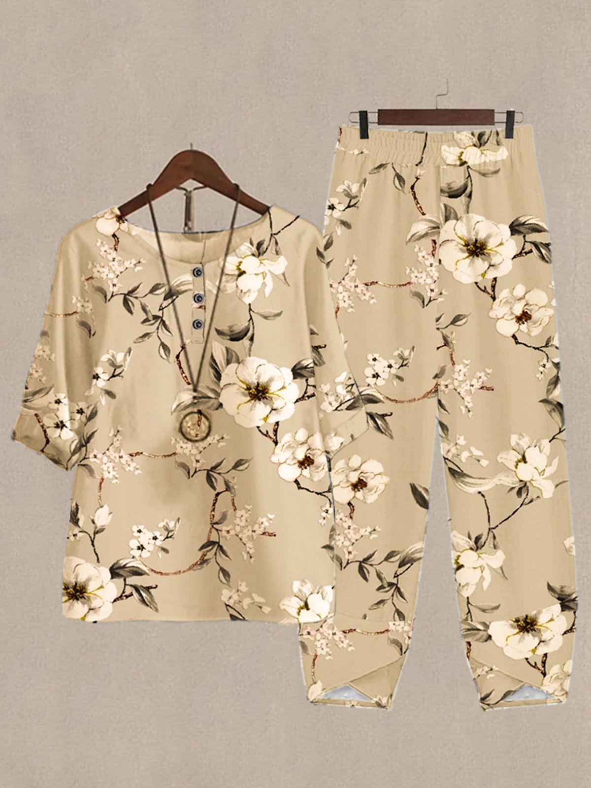 Casual Floral Crew Neck Loose Two-Piece Set