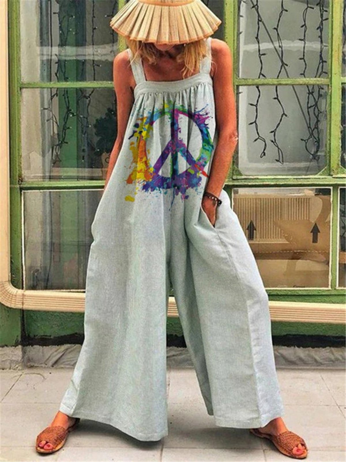 Casual Floral Loose Square Neck Jumpsuit