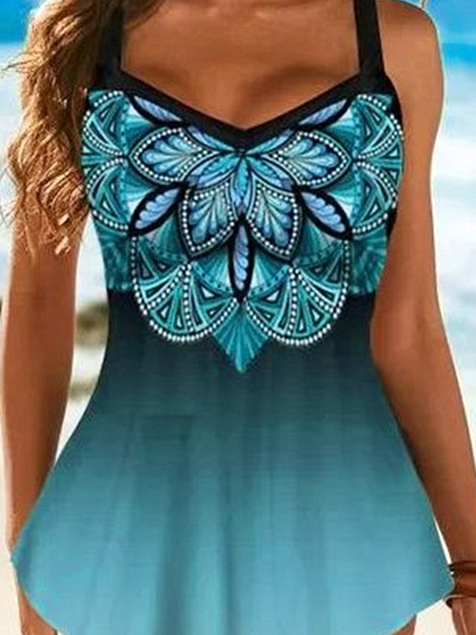 Vacation Abstract Printing V Neck Swim Dress