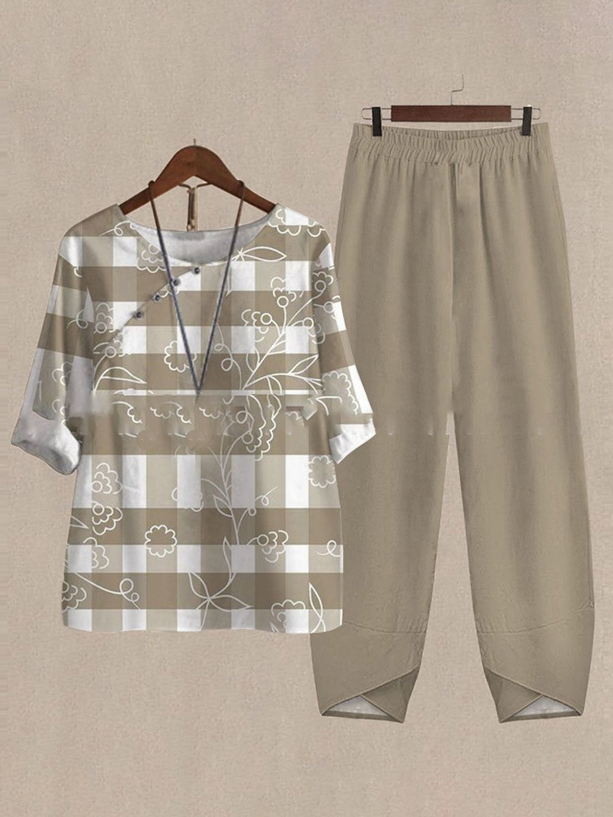 Loose Vacation Cotton And Linen Regular Sleeve Two-Piece Set