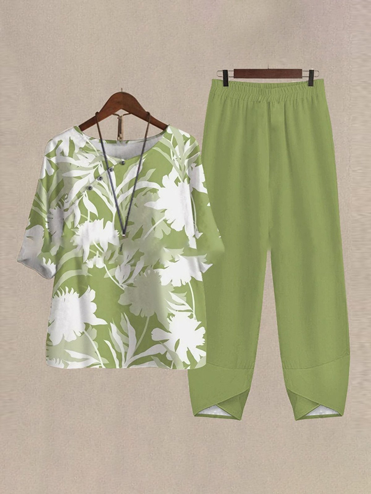 Loose Vacation Cotton And Linen Regular Sleeve Two-Piece Set