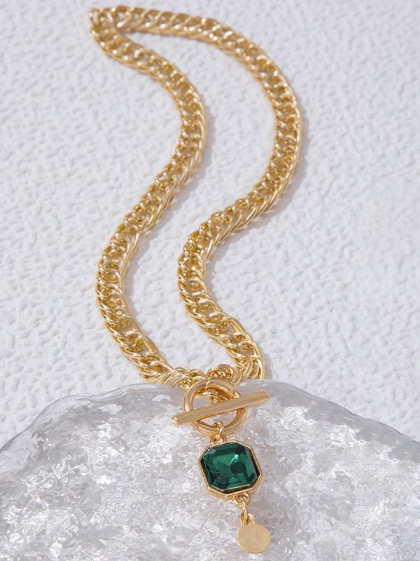 Casual Green Crystal Chain Necklace Vacation Everyday Women's Jewelry