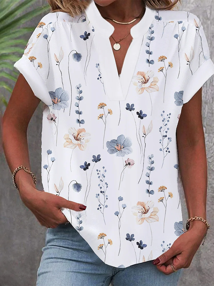 Stand Collar Cotton Casual Loose Shirt