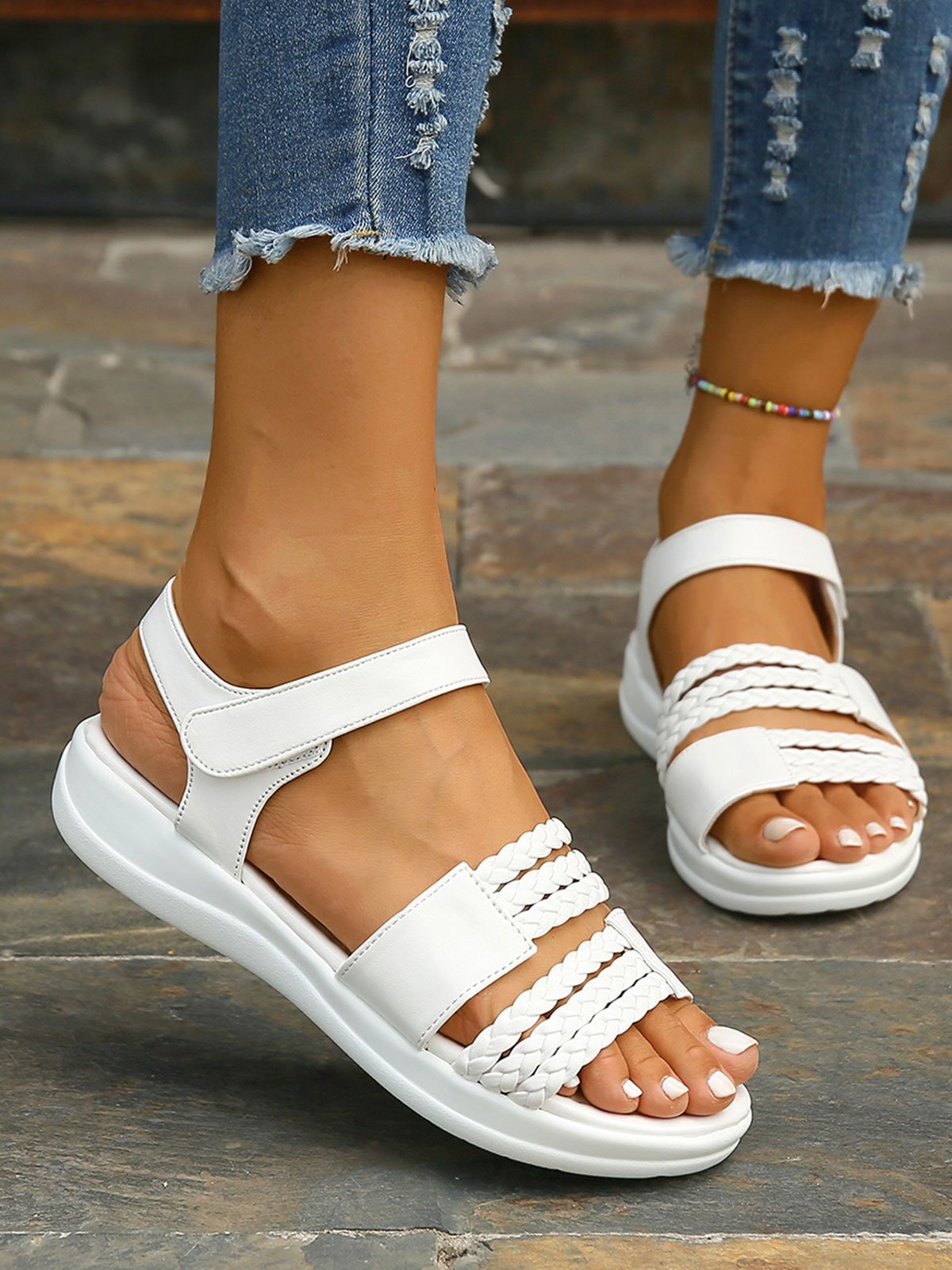 Casual Braided Strappy Sandals with Velcro