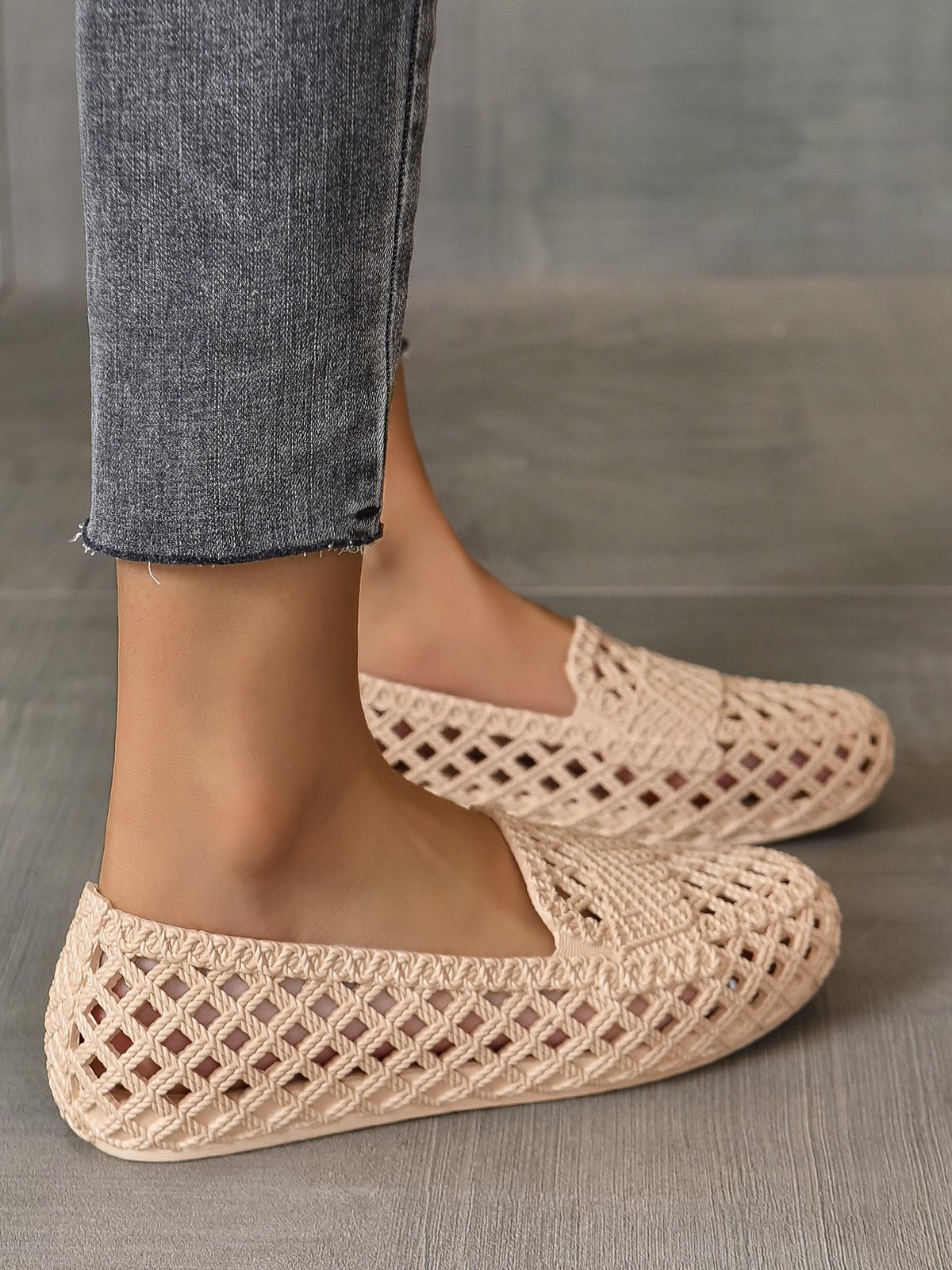 Women Hollow Out Waterproof Slip On Shoes