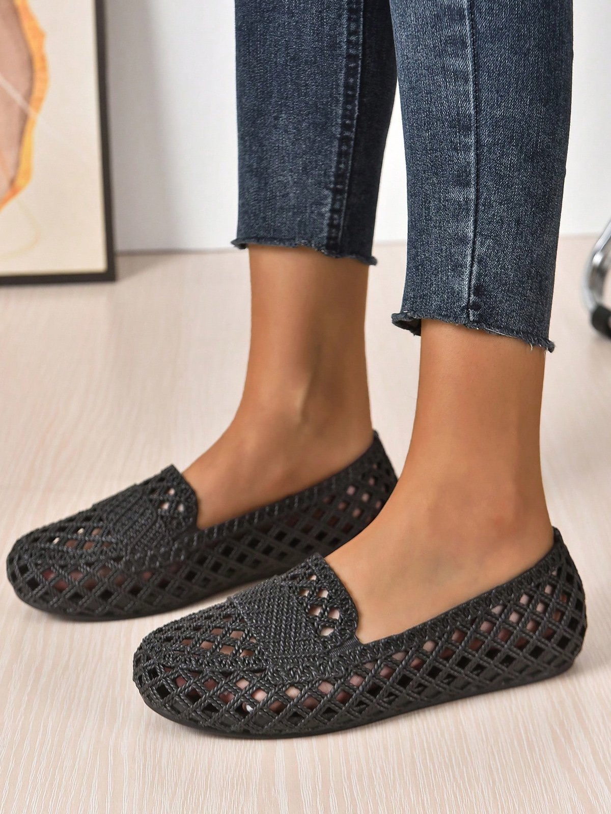 Women Hollow Out Waterproof Slip On Shoes