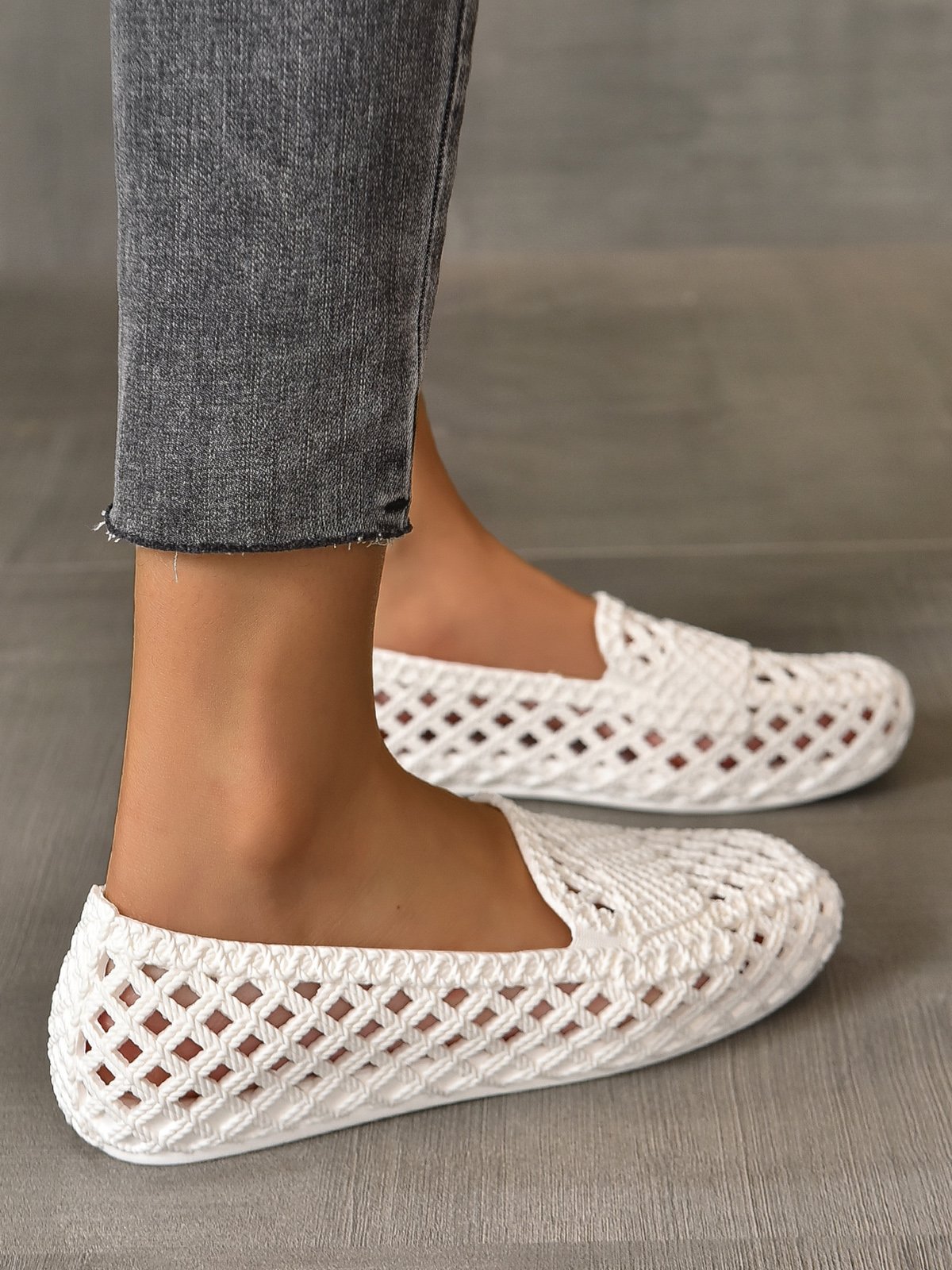 Women Hollow Out Waterproof Slip On Shoes