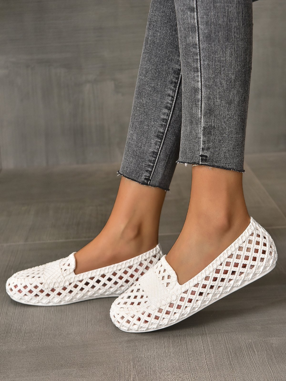 Women Hollow Out Waterproof Slip On Shoes