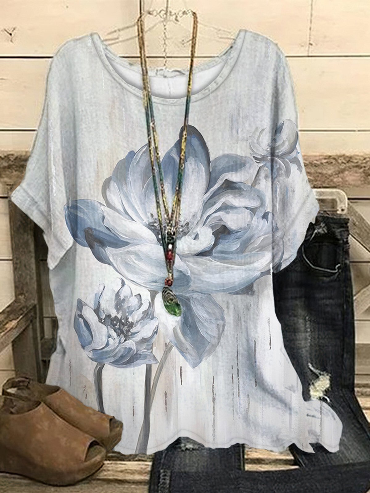 Casual Floral Regular Fit Crew Neck T-Shirt