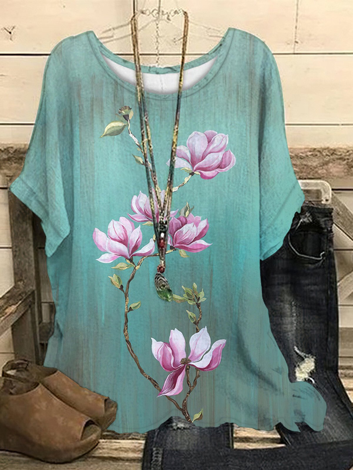 Casual Floral Regular Fit Crew Neck T-Shirt