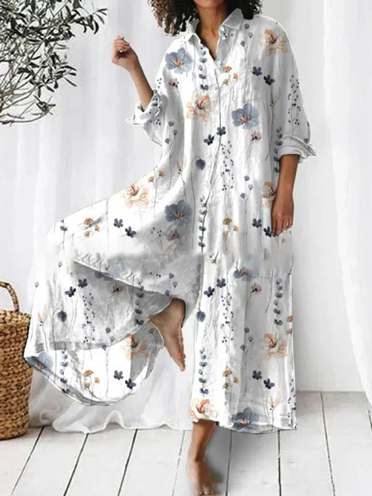 Casual Floral V Neck Jumpsuit