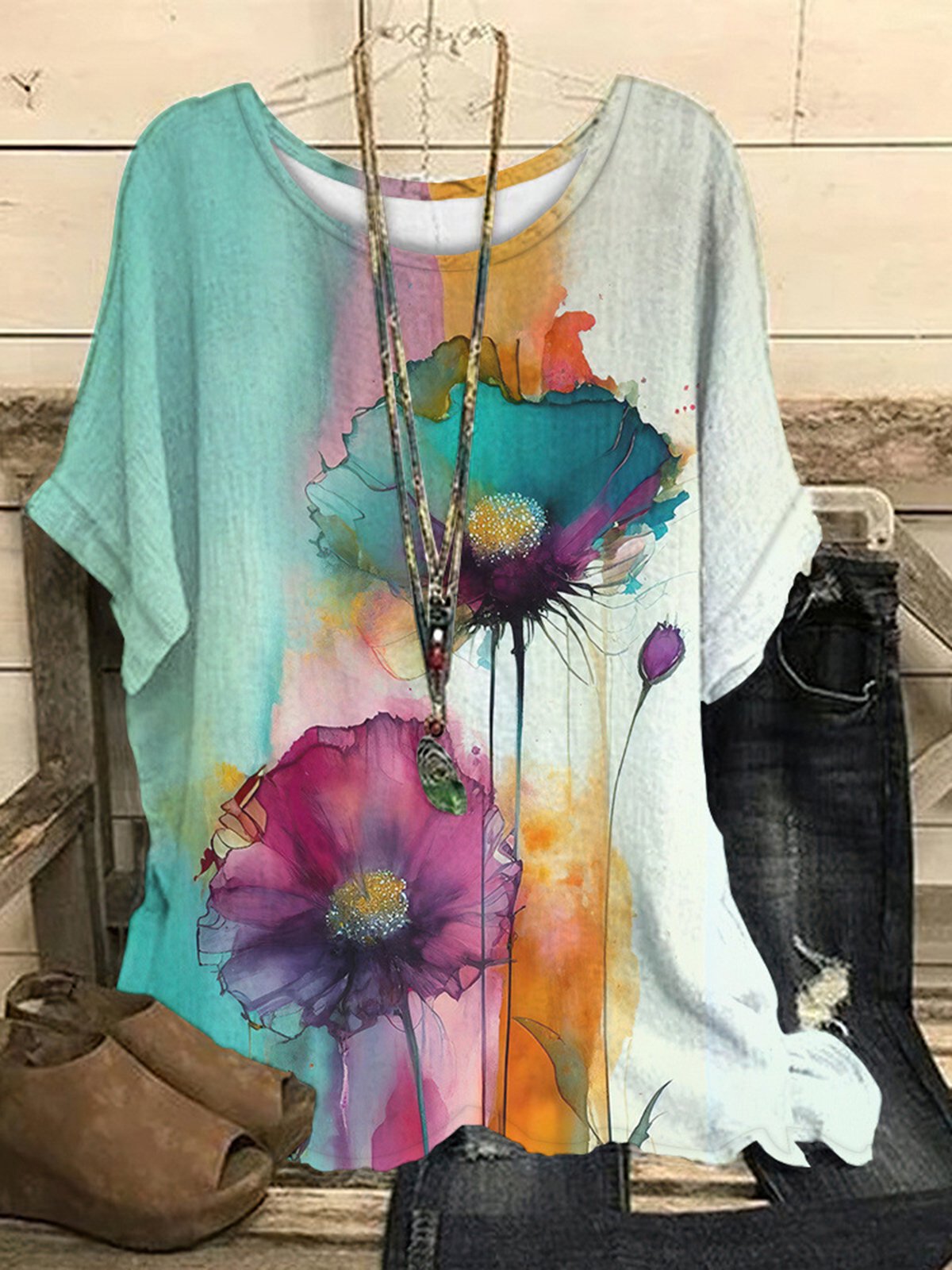 Casual Floral Regular Fit Crew Neck T-Shirt